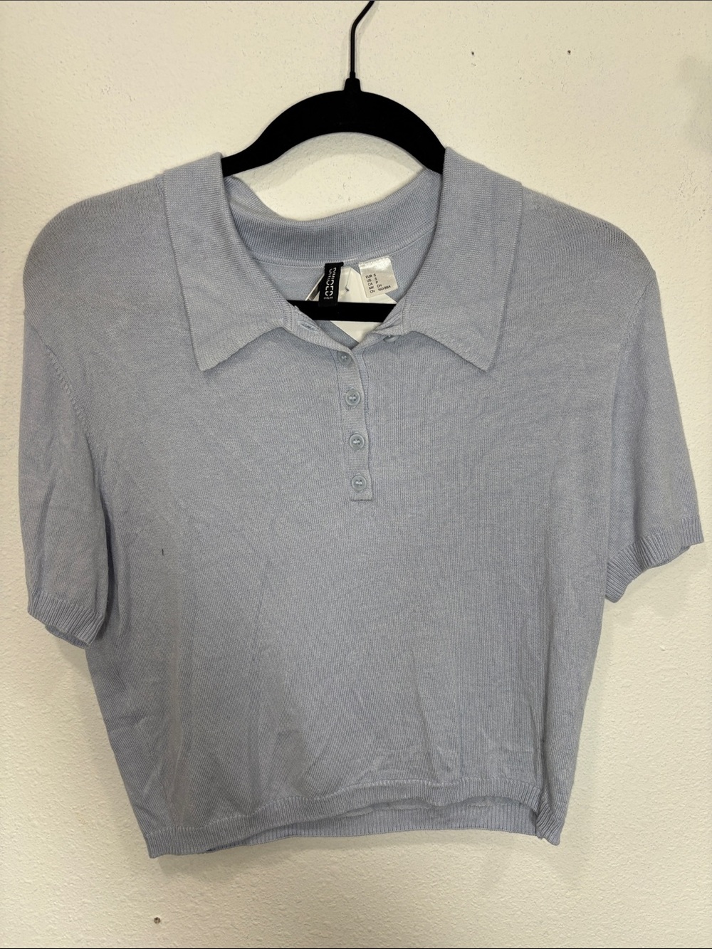 H&M Pale Blue Ribbed Collar Crop Polo